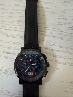 Michele Black Watch with Blue Accents